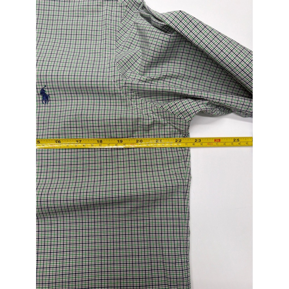 Ralph Lauren Mens Green Navy Micro Check Button Down Shirt Medium Long Sleeve - Picture 5 of 8